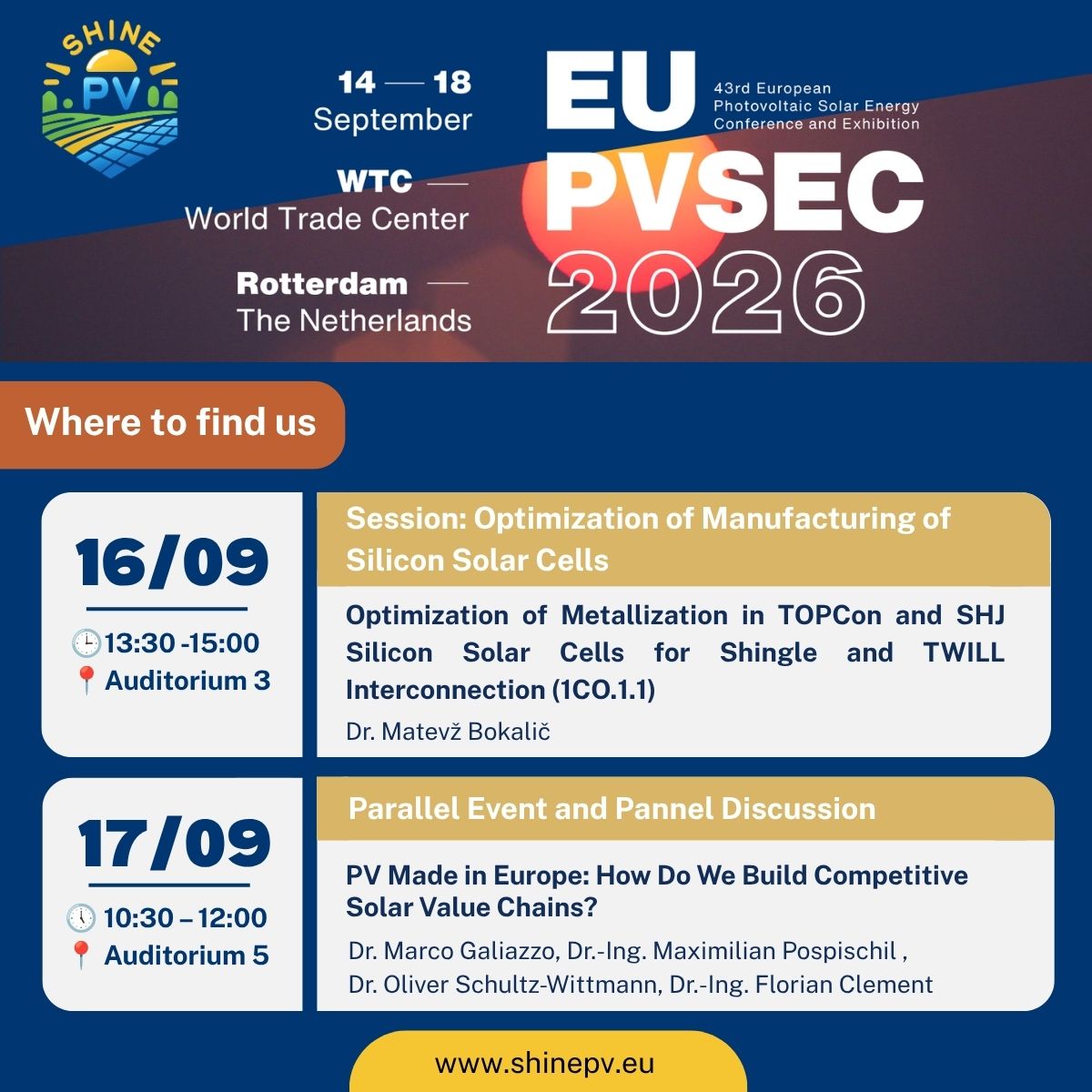 📢 Event alert: SHINE PV at EU PVSEC 2026 ☀️